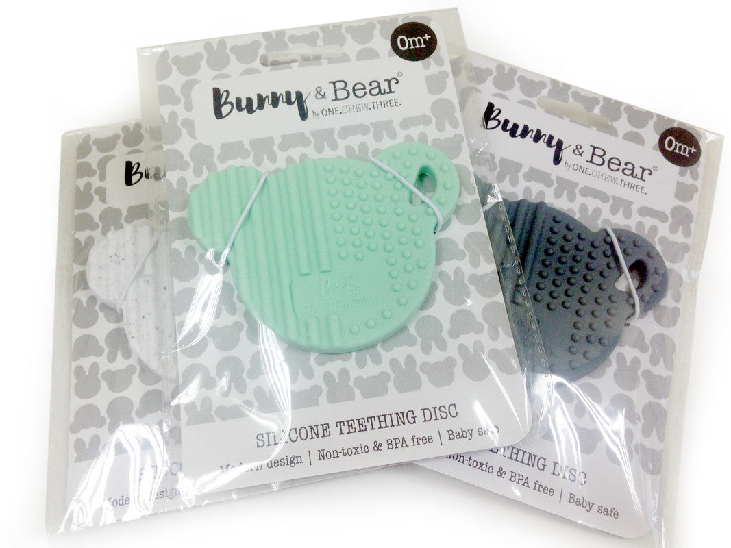 One.Chew.Three Bunny & Bear Silicone Teething Disc - Bear Black - Laadlee