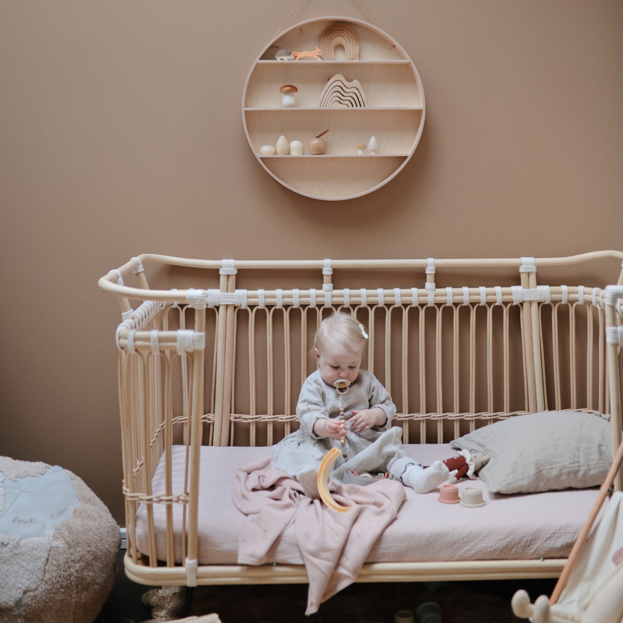 Mushie Knitted Baby Blanket Pointelle Blush - Laadlee