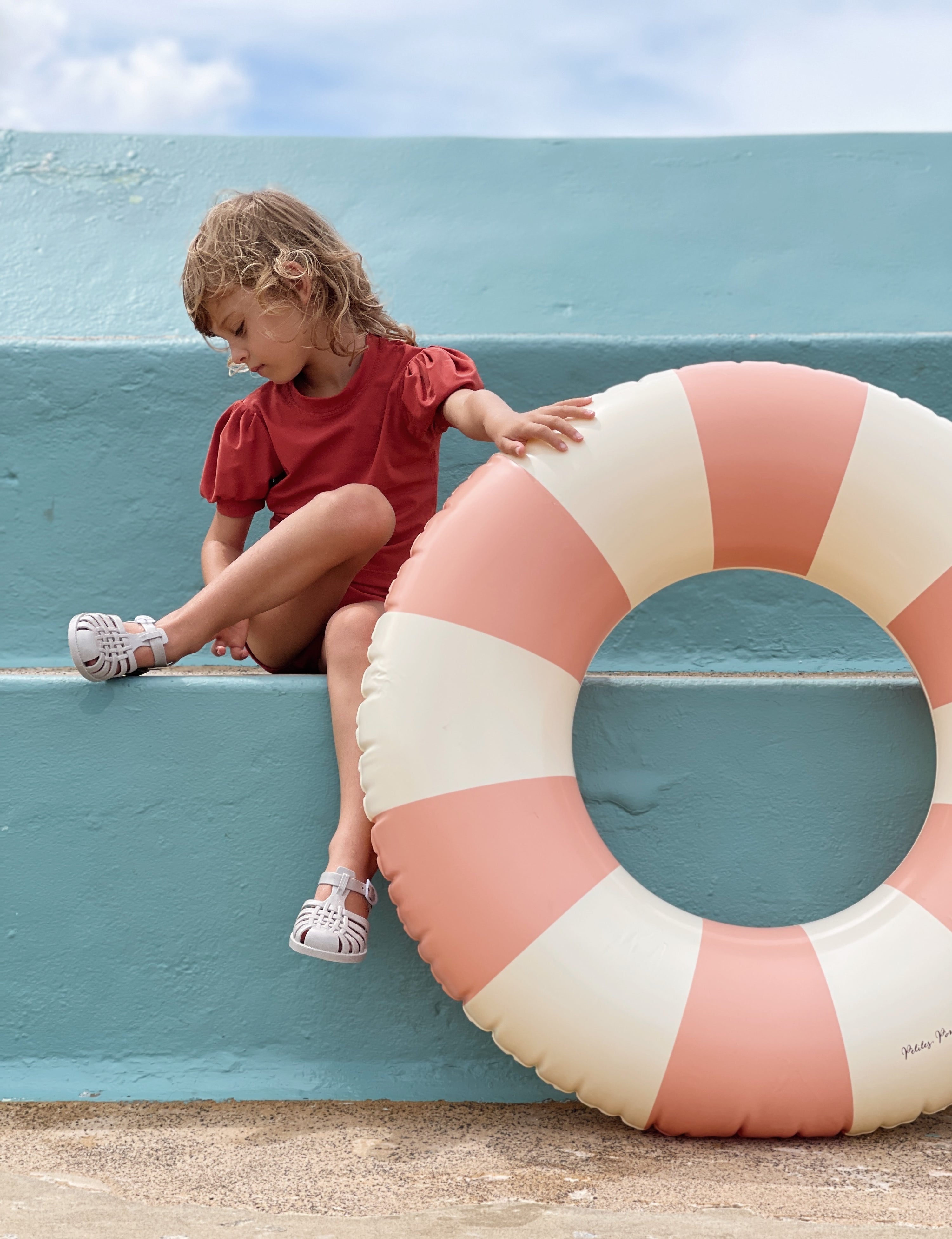 Petites Pommes 45cm Olivia Swim Ring Peach Daisy - Laadlee