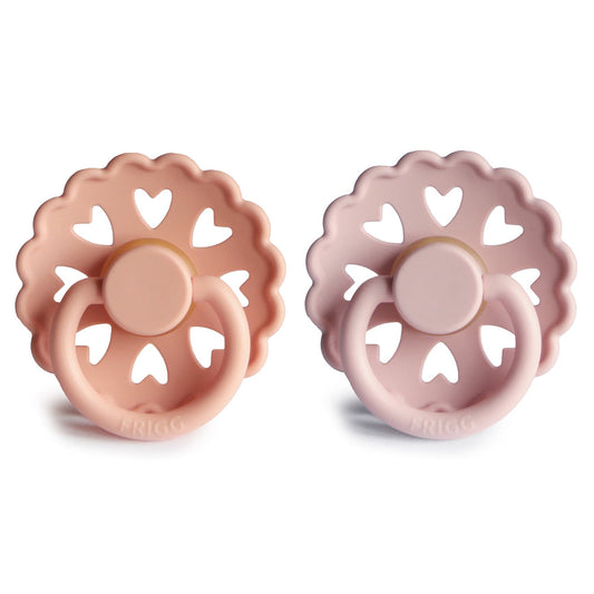 Frigg Fairytale Silicone Baby Pacifier 0-6M, 2Pack, Pretty In Peach/Primrose - Size 1 - Laadlee