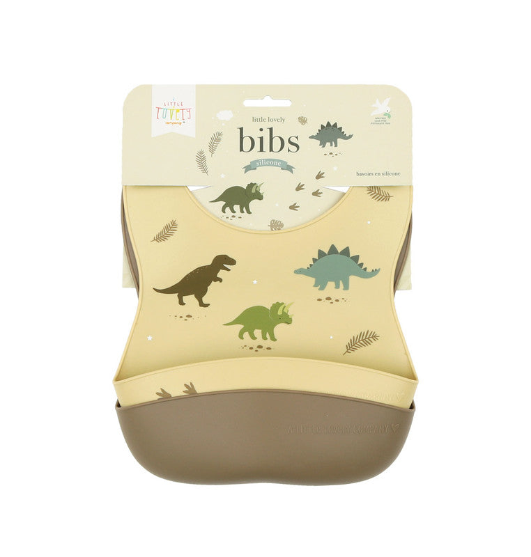 A Little Lovely Company Silicone Bib Set of 2 - Dinosaurs - Laadlee