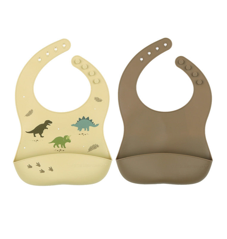 A Little Lovely Company Silicone Bib Set of 2 - Dinosaurs - Laadlee