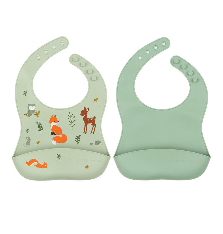 A Little Lovely Company Silicone Bib Set of 2 - Forest Friends - Laadlee