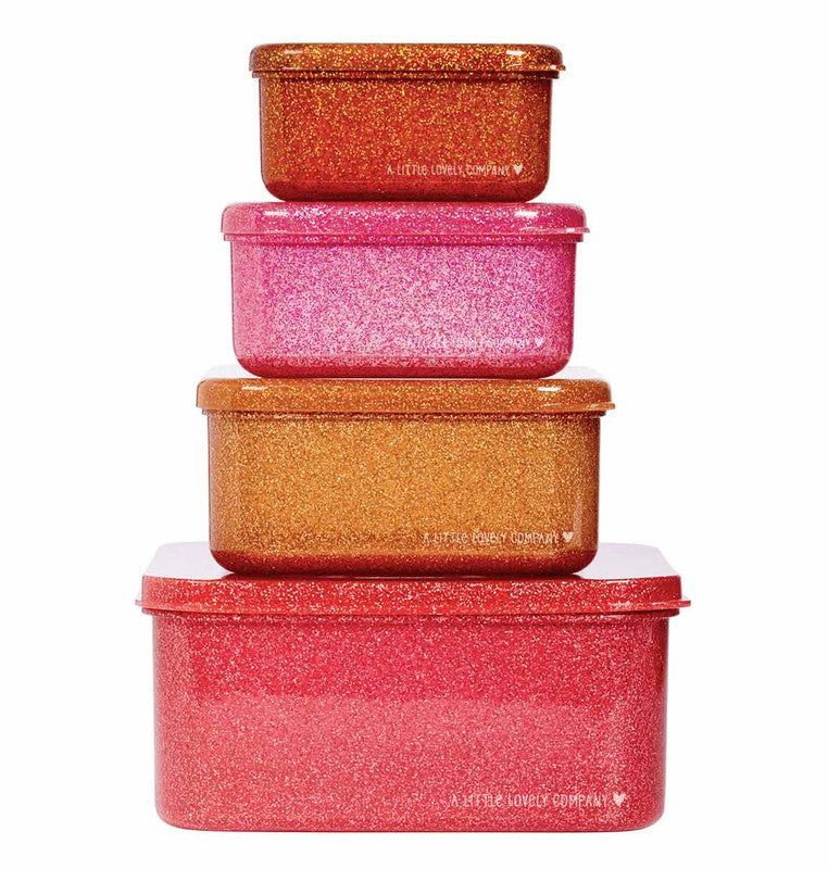 A Little Lovely Company Lunch & Snack Box Set - Glitter - Autumn Pink - Laadlee