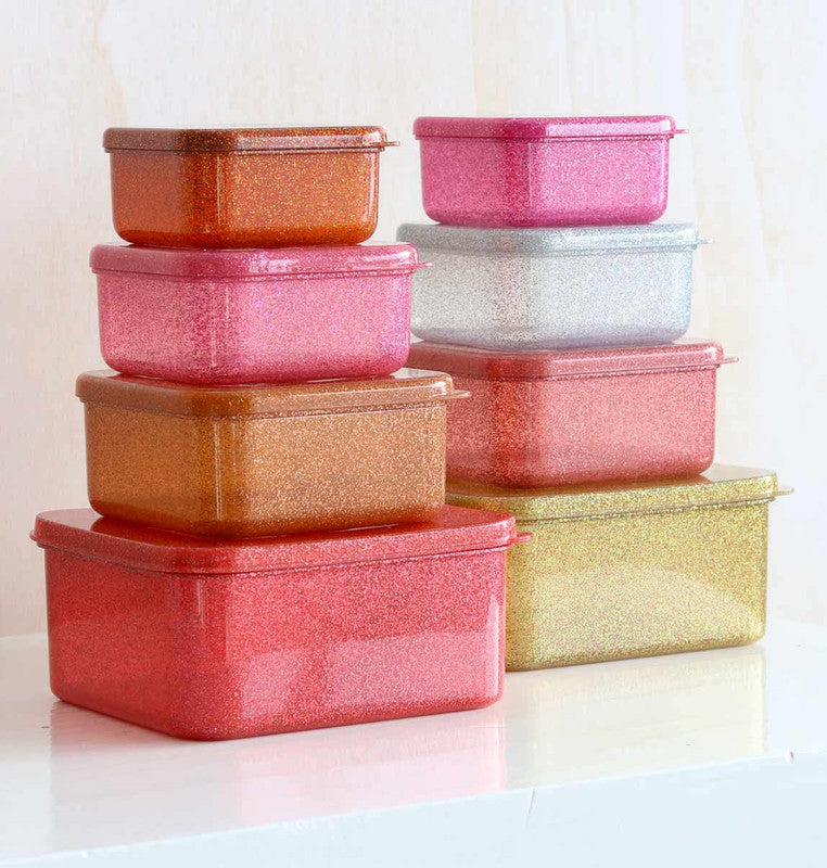 A Little Lovely Company Lunch & Snack Box Set - Glitter - Autumn Pink - Laadlee