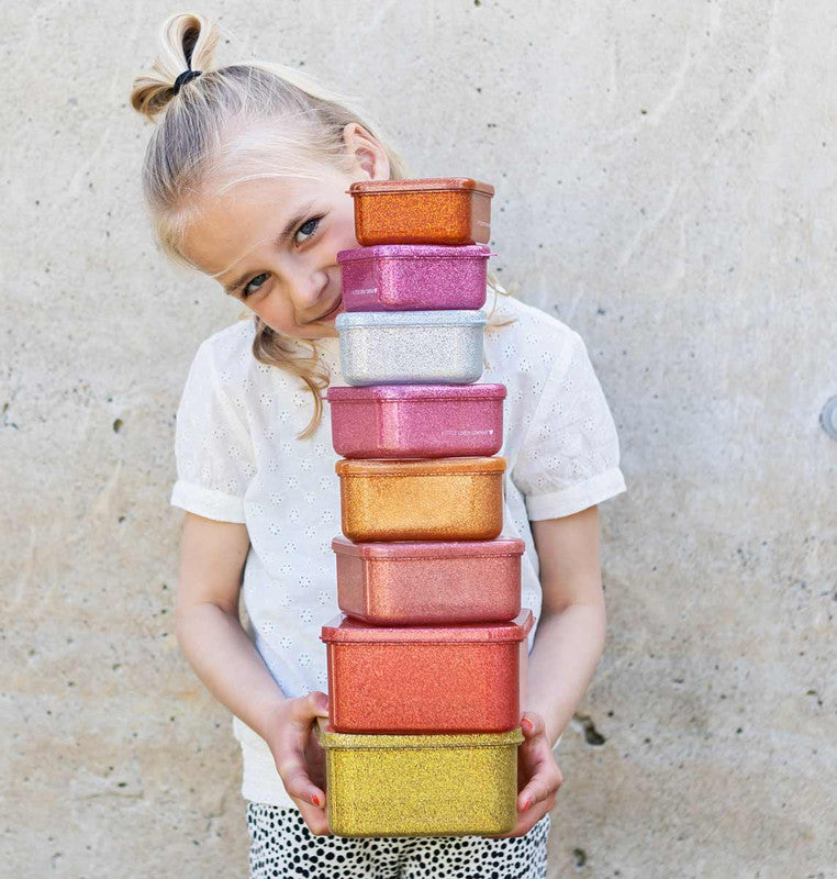 A Little Lovely Company Lunch & Snack Box Set - Glitter - Autumn Pink - Laadlee