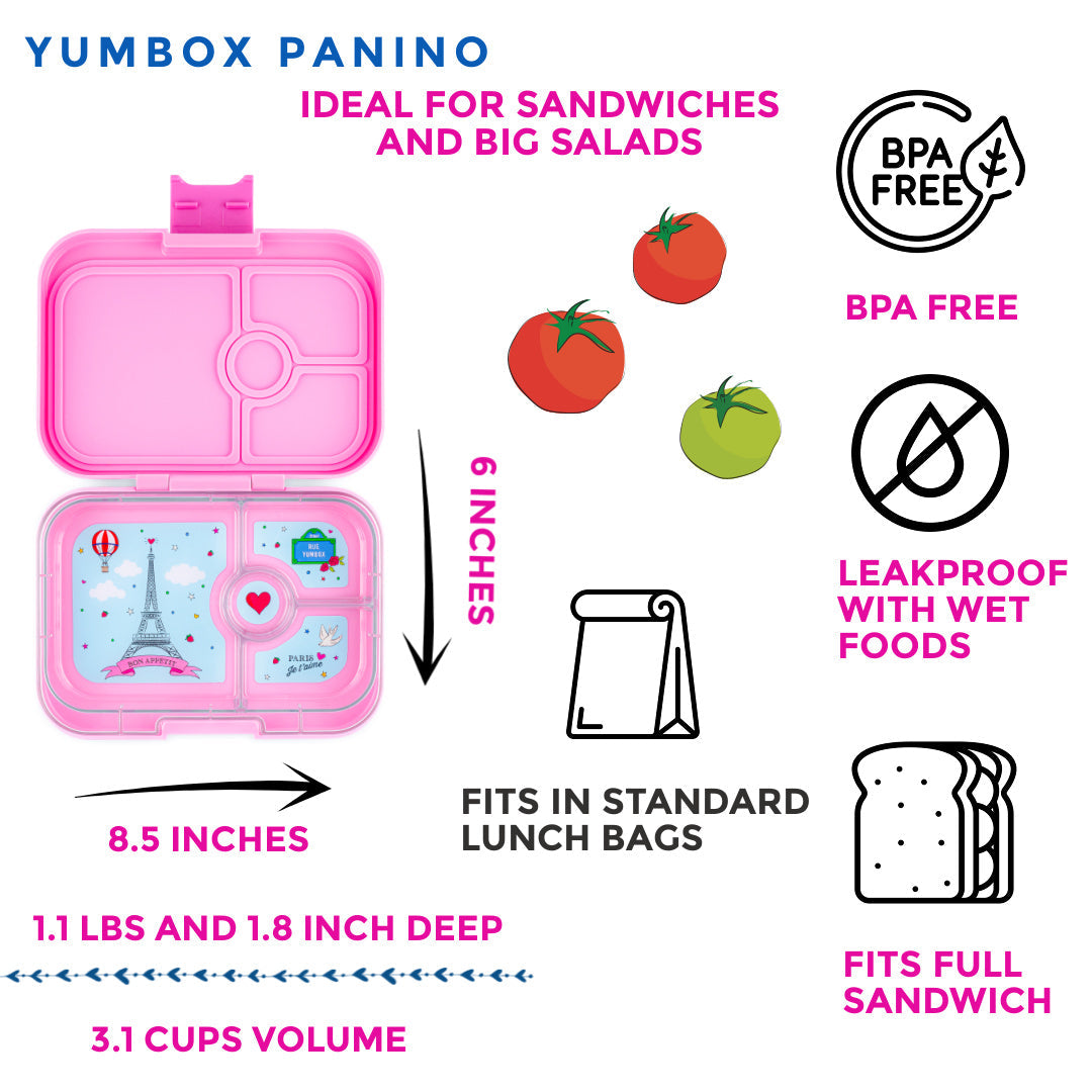 Yumbox Panino 4 Compartment Paris Je Taime Lunch Box - Fifi Pink - Laadlee