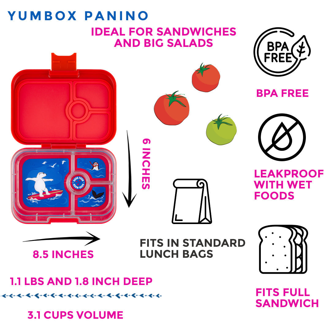 Yumbox Panino 4 Compartment Polar Bear Lunch Box - Roar Red - Laadlee