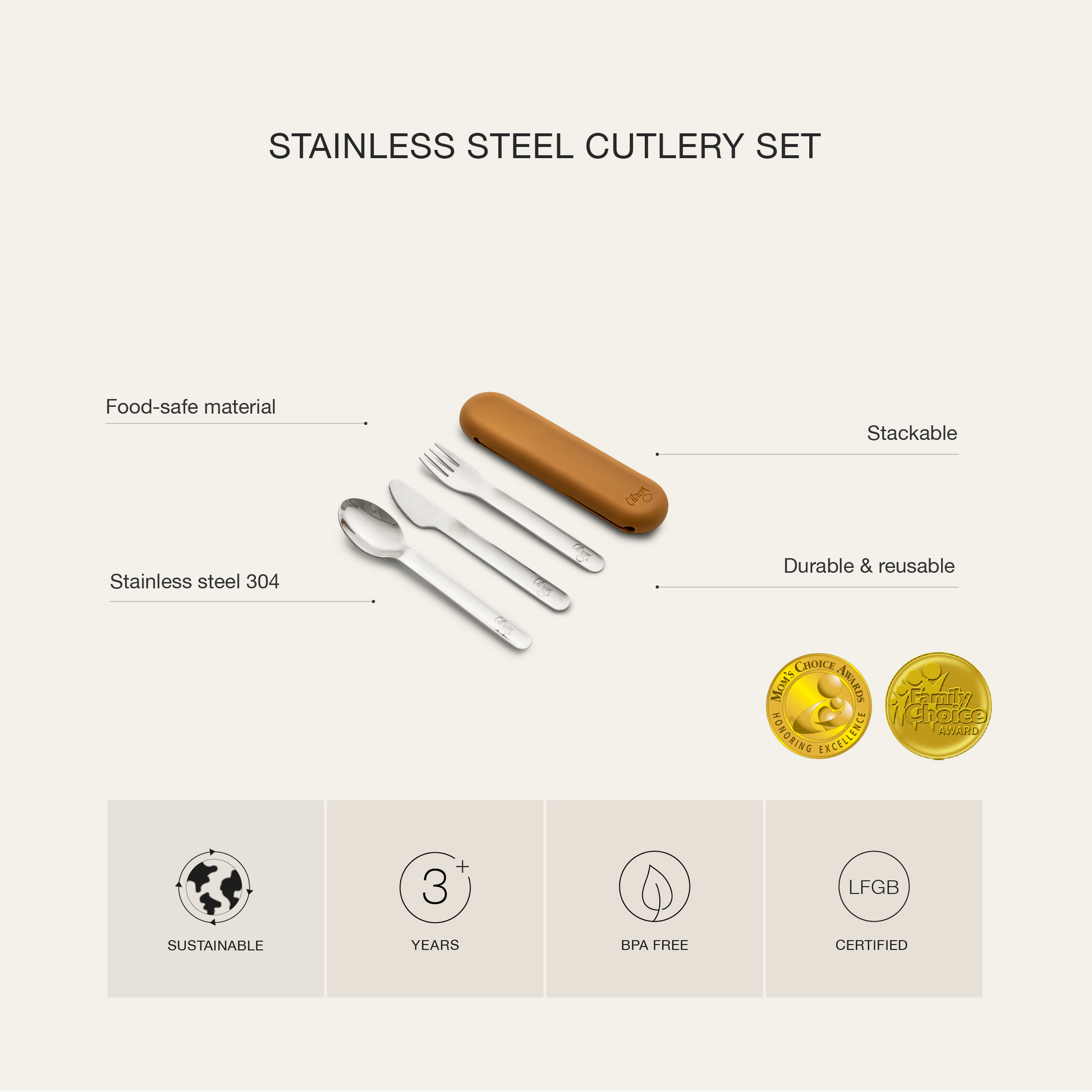 Citron Stainless Steel Cutlery Set - Brick - Laadlee