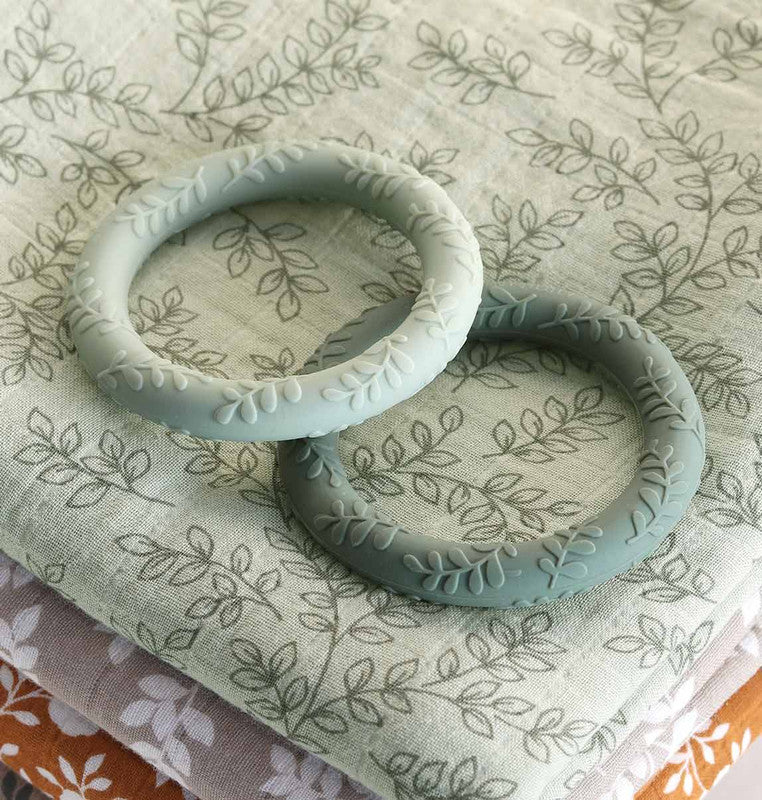 A Little Lovely Company Silicone Teether Leaves - Sage - Laadlee