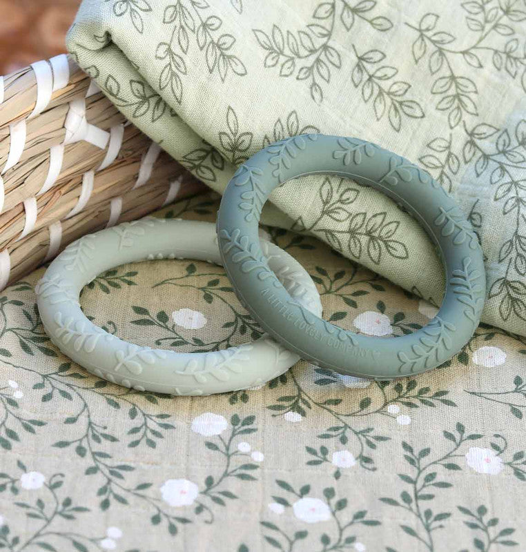 A Little Lovely Company Silicone Teether Leaves - Sage - Laadlee