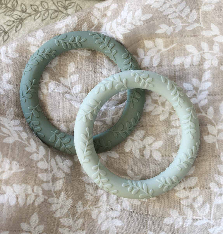 A Little Lovely Company Silicone Teether Leaves - Sage - Laadlee