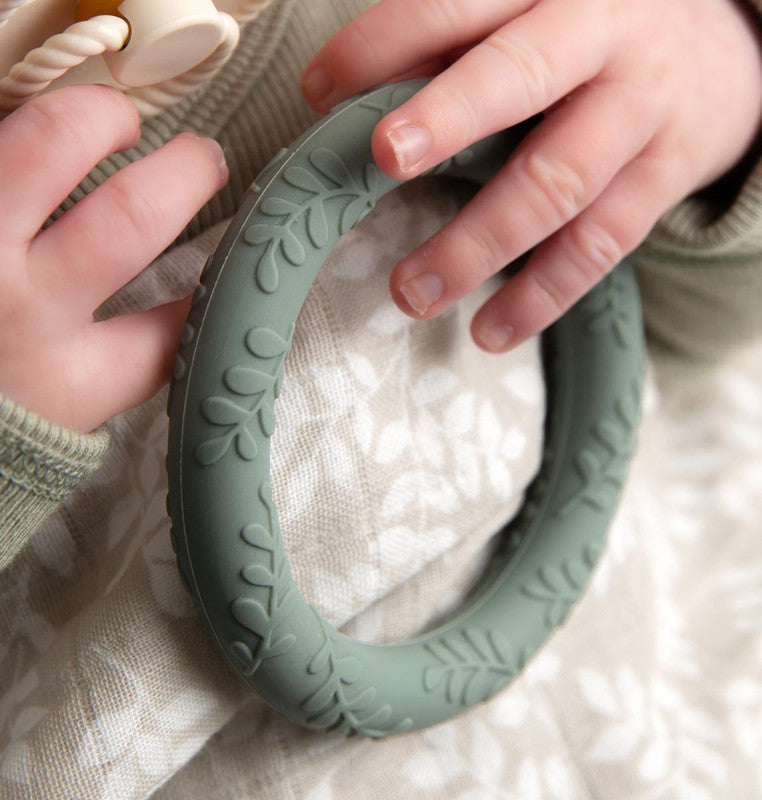 A Little Lovely Company Silicone Teether Leaves - Sage - Laadlee