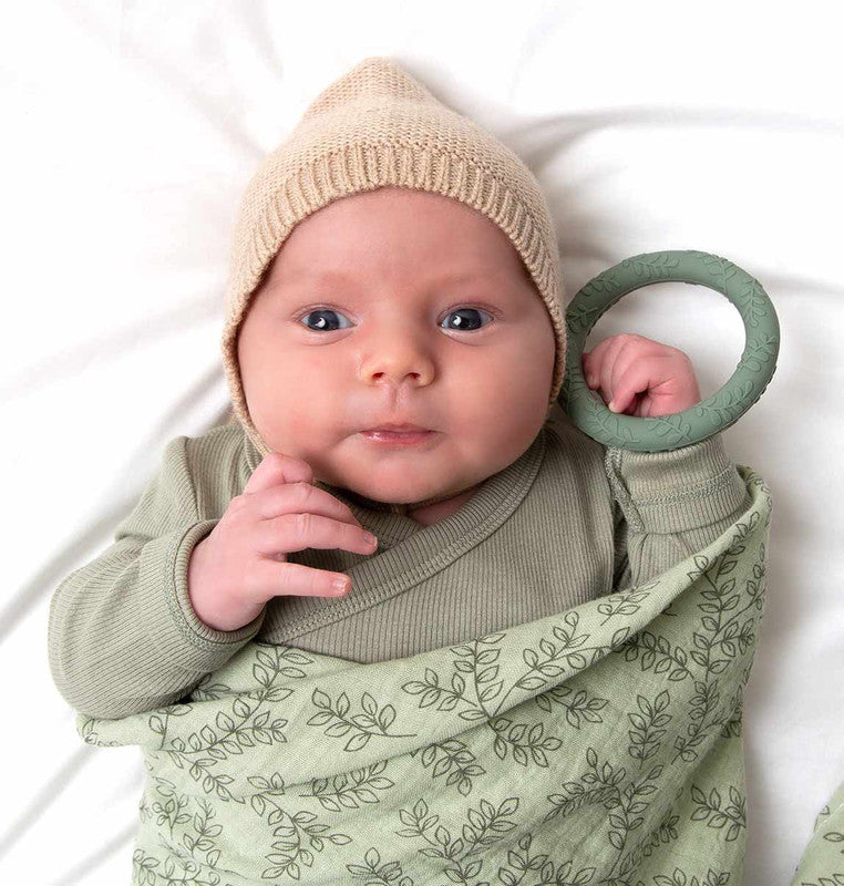 A Little Lovely Company Silicone Teether Leaves - Sage - Laadlee