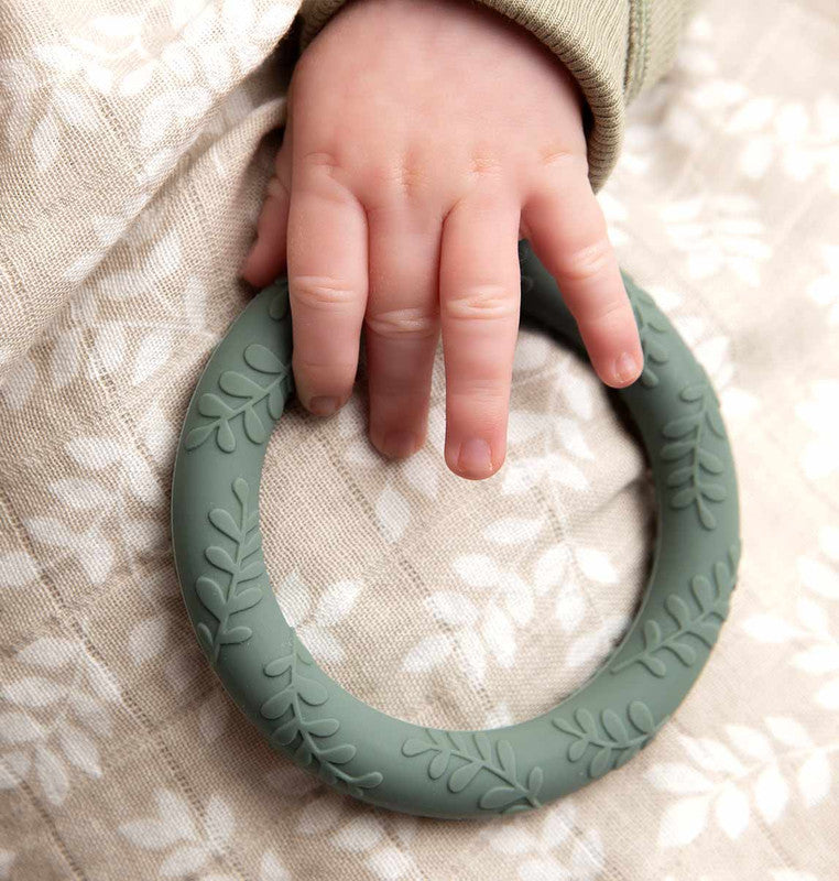 A Little Lovely Company Silicone Teether Leaves - Sage - Laadlee