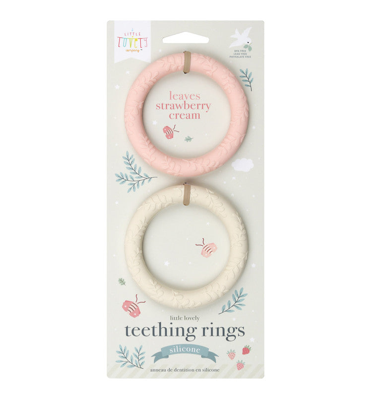 A Little Lovely Company Silicone Teether Leaves - Strawberry Cream - Laadlee