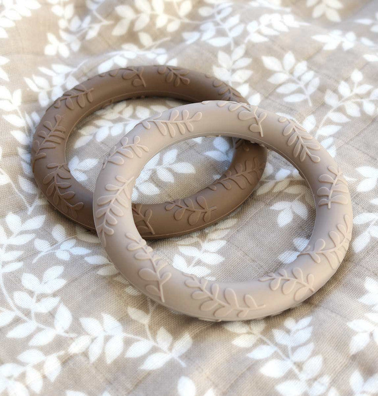 A Little Lovely Company Silicone Teether Leaves - Taupe - Laadlee