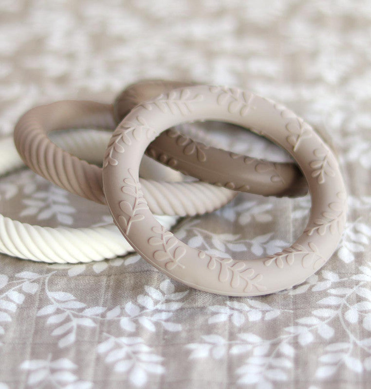 A Little Lovely Company Silicone Teether Leaves - Taupe - Laadlee