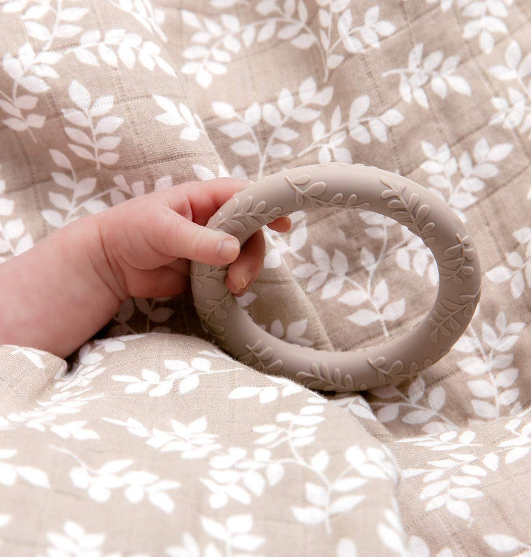 A Little Lovely Company Silicone Teether Leaves - Taupe - Laadlee