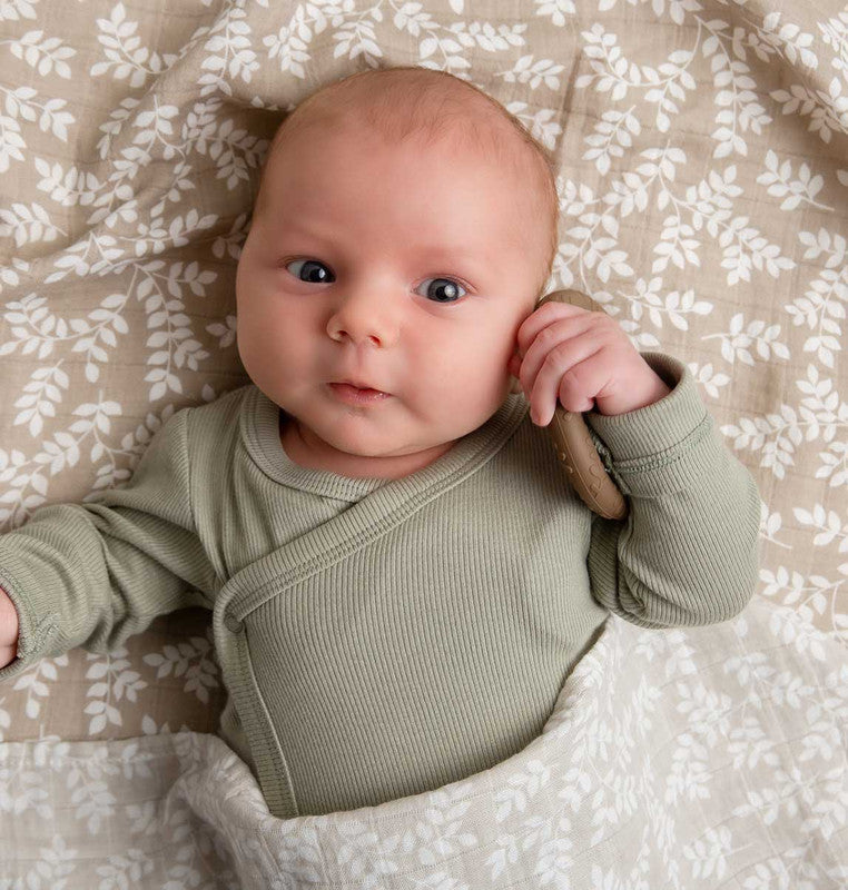 A Little Lovely Company Silicone Teether Leaves - Taupe - Laadlee