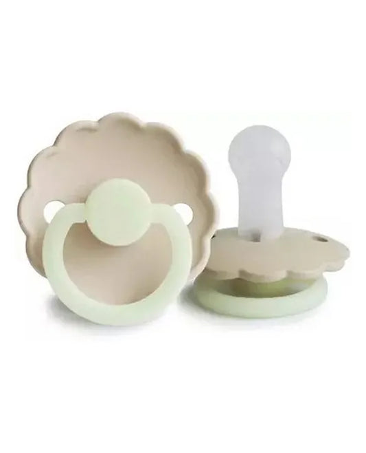 Frigg Daisy Silicone Baby Pacifier 0-6M, 2Pack, Cream Night/Croissant Night - Size 1 - Laadlee