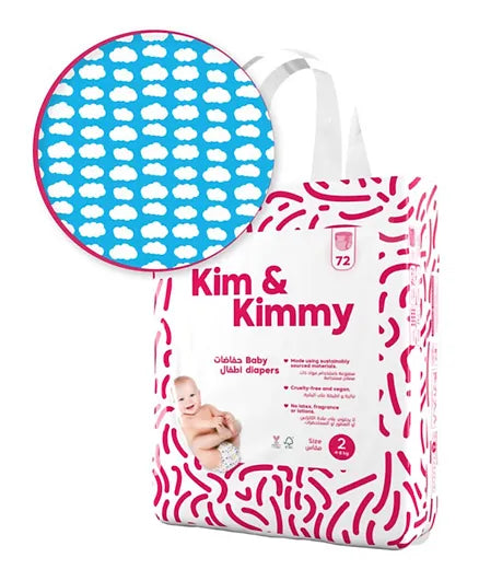 Kim & Kimmy - Size 2 Little Clouds Diapers, 4 - 8kg, qty 72 - Laadlee