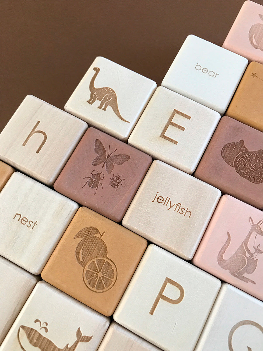 SABO Concept - Wooden English Alphabet Blocks Set - Mustard-Pink - Laadlee