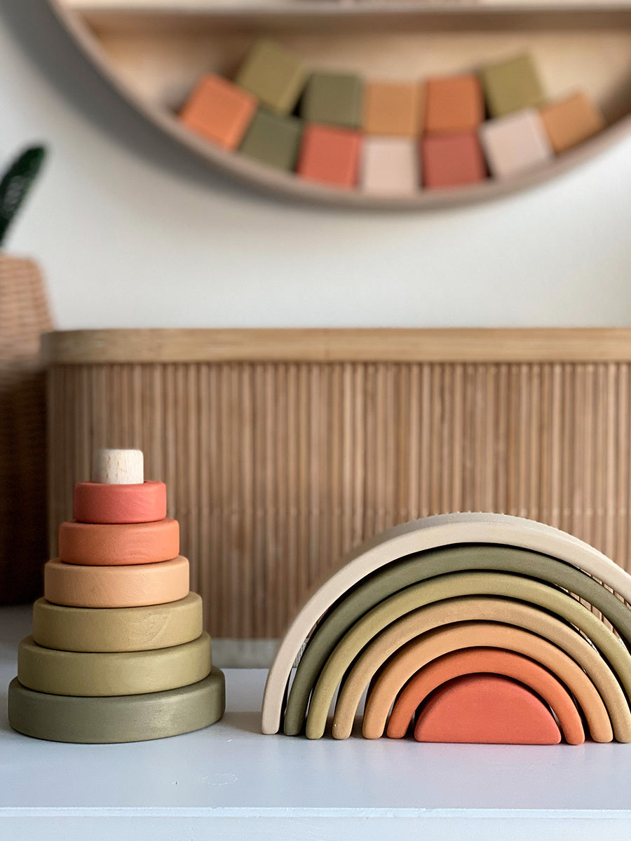 SABO Concept - Wooden Toy Ring Stacker Mini - Flower Meadow - Laadlee