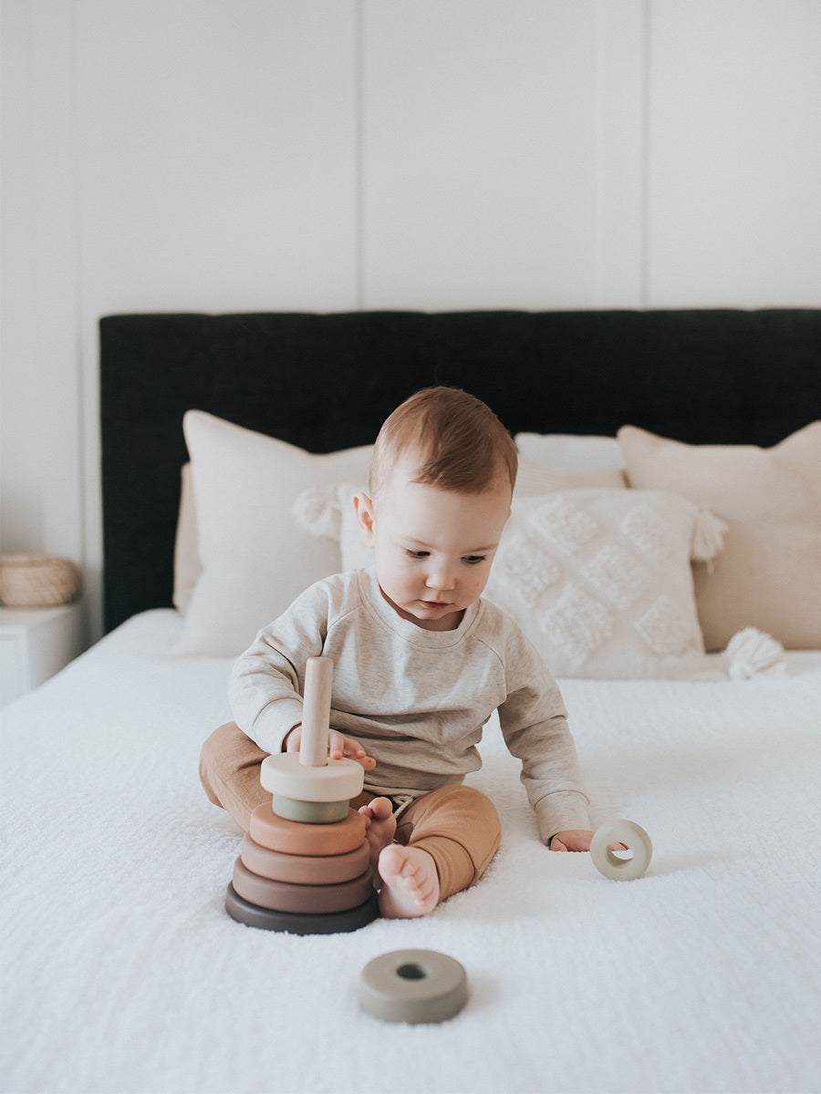 SABO Concept - Wooden Toy Ring Stacker - Olive - Laadlee
