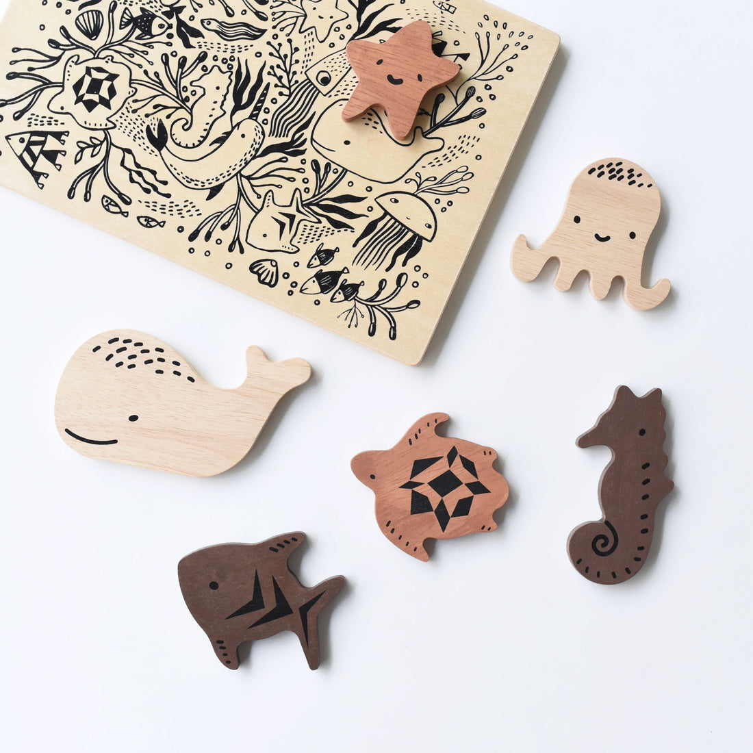 Wee Gallery - Wooden Tray Puzzle - Ocean Animals - Laadlee