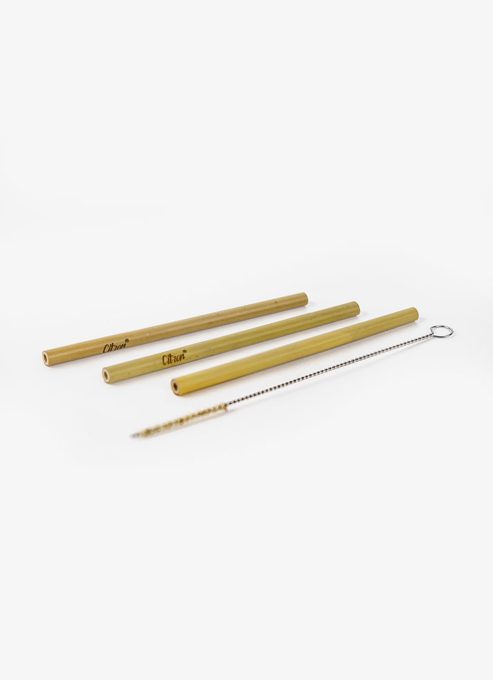 Citron Organic Bamboo Set of 3 Straws & Brush - Laadlee