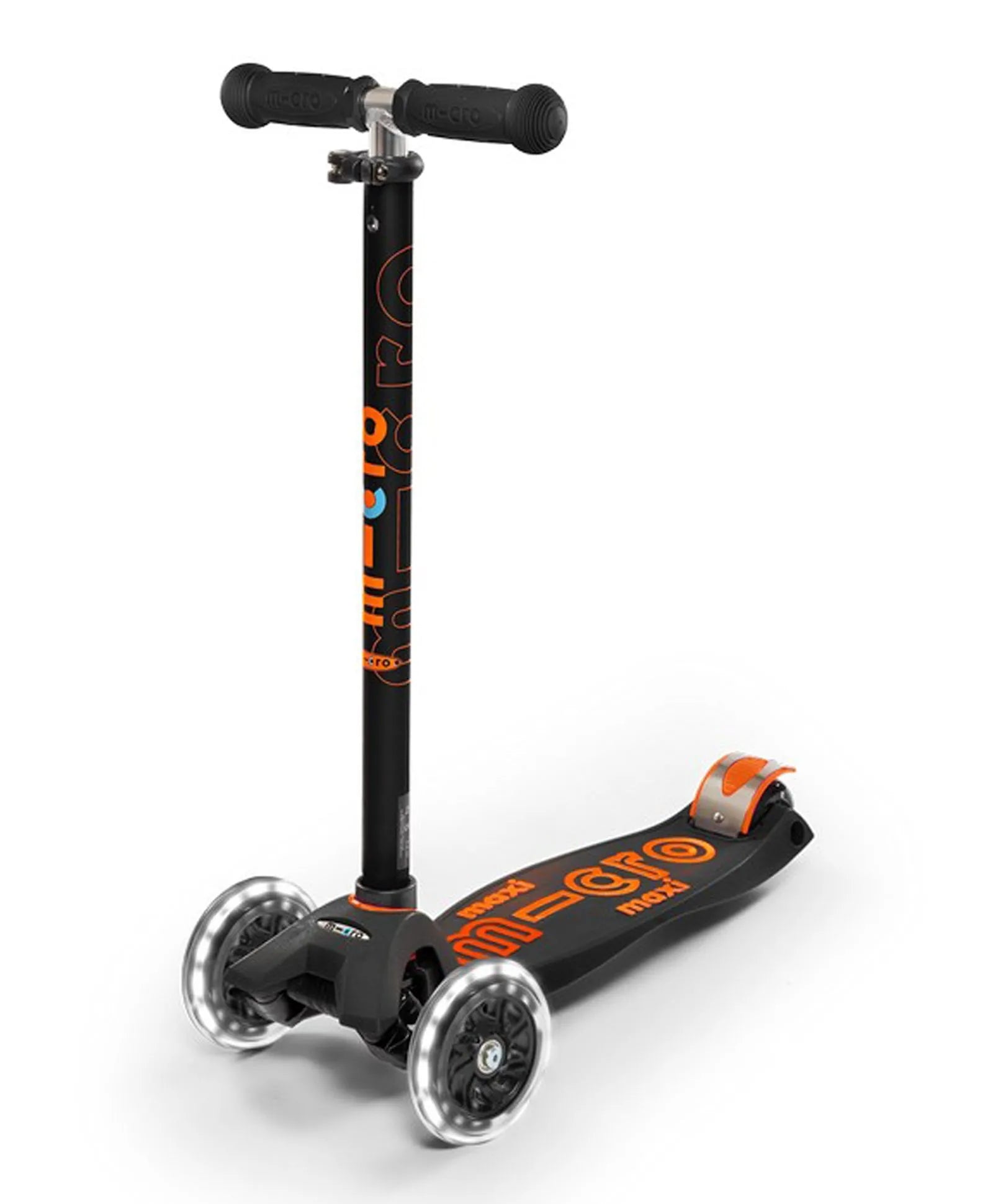 Micro Maxi Deluxe Scooter with LED Wheel - Black & Orange - Laadlee