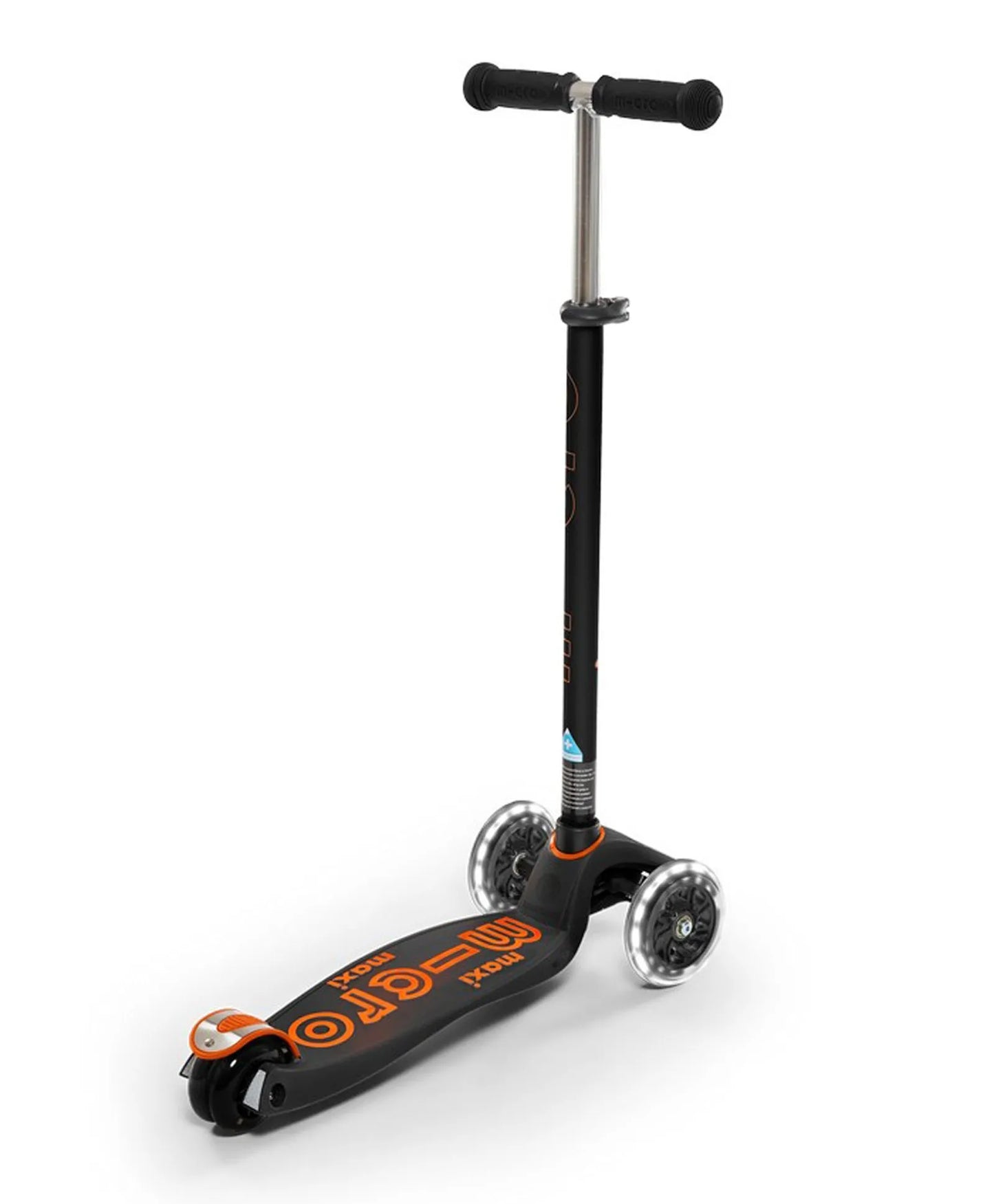 Micro Maxi Deluxe Scooter with LED Wheel - Black & Orange - Laadlee