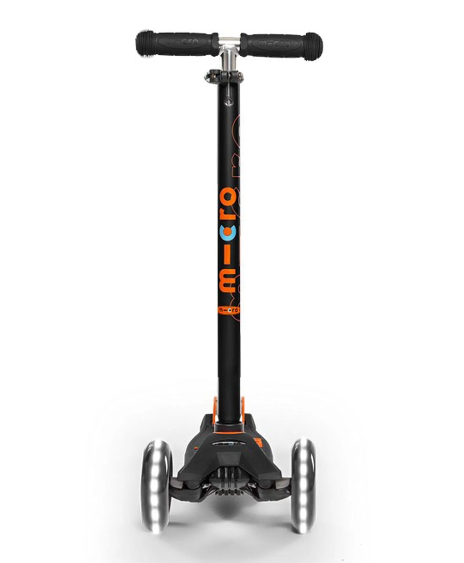 Micro Maxi Deluxe Scooter with LED Wheel - Black & Orange - Laadlee