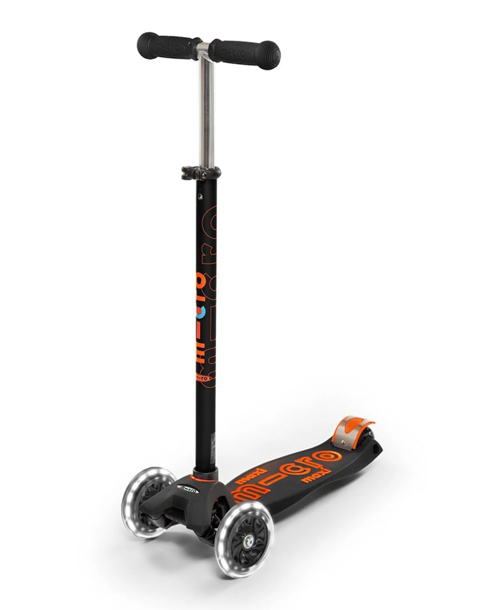 Micro Maxi Deluxe Scooter with LED Wheel - Black & Orange - Laadlee
