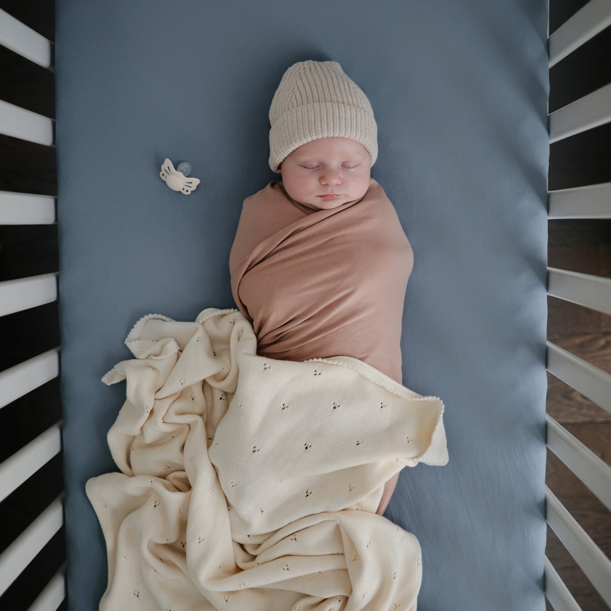 Mushie Knitted Baby Blanket Pointelle Ivory - Laadlee