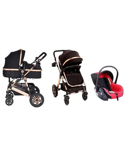 Pikkaboo - 4in1 Luxury Stroller Travel System - Black/Red - Laadlee
