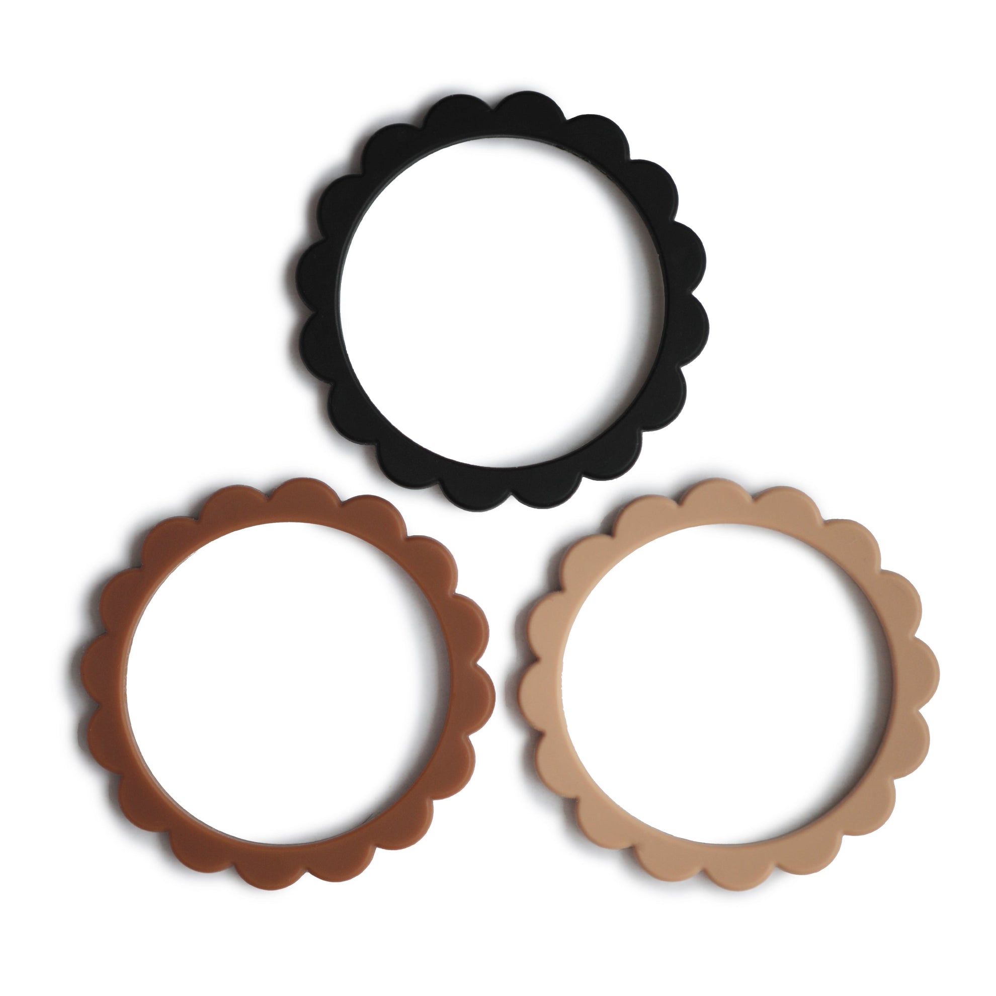 Mushie Flower Bracelet Teether 3-Pack Black/Caramel/Natural - Laadlee