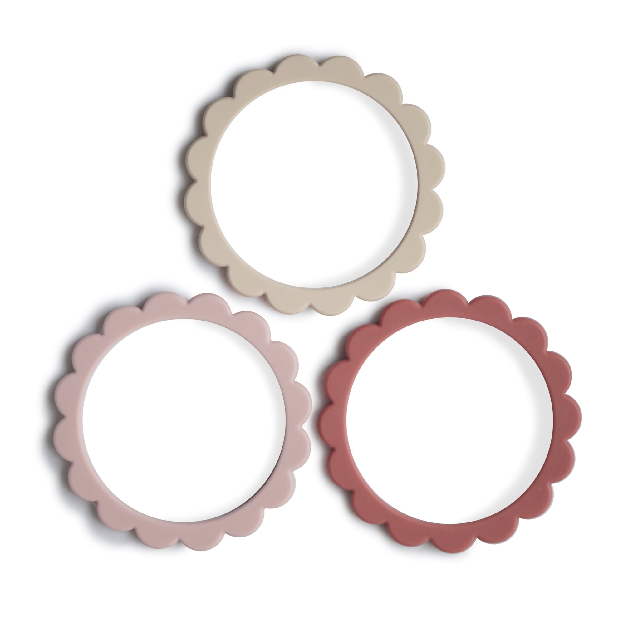 Mushie Flower Bracelet Teether 3-Pack Blush/Rose/Shifting Sand - Laadlee