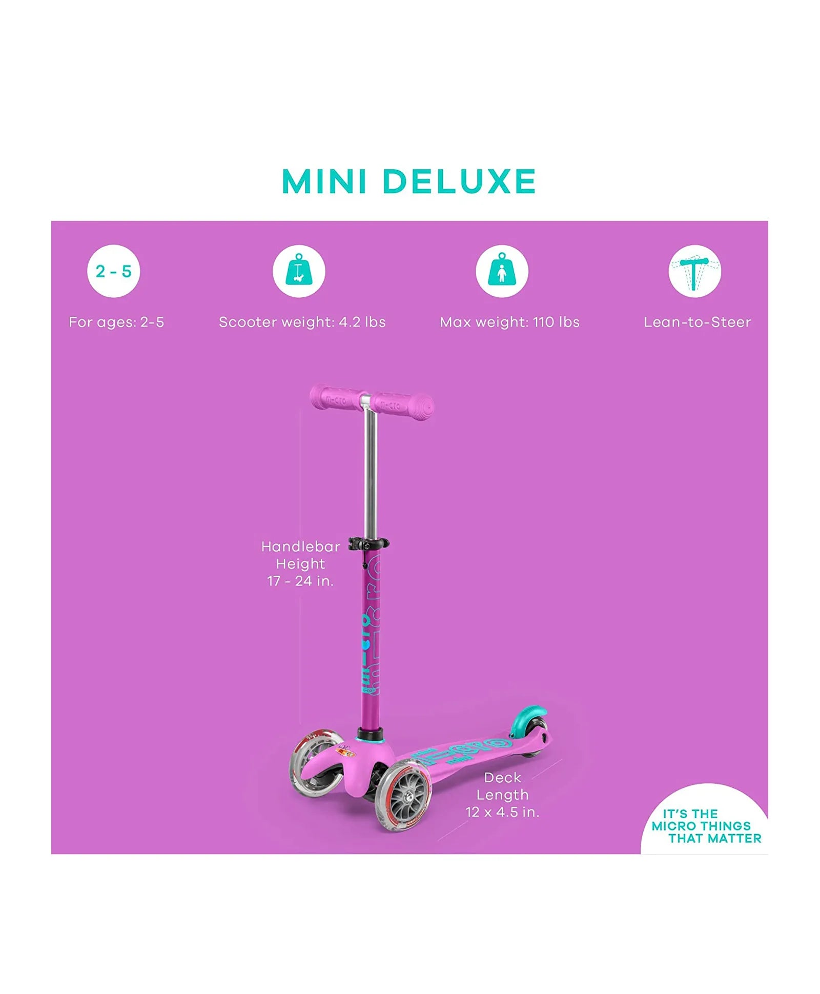 Micro Mini Deluxe Scooter with LED Wheels - Lavender - Laadlee