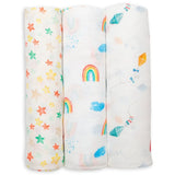 Lulujo 3-Pack Bamboo Muslin Swaddle Blankets - High in the Sky - Laadlee