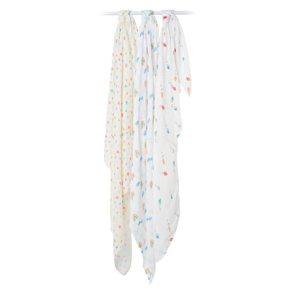 Lulujo 3-Pack Bamboo Muslin Swaddle Blankets - High in the Sky - Laadlee