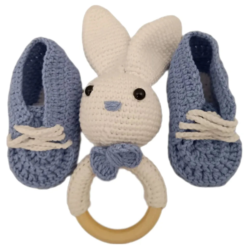 Pikkaboo HeavenlyHugs Mr. Rabbit Handmade Crochet Teether and Booties - Laadlee