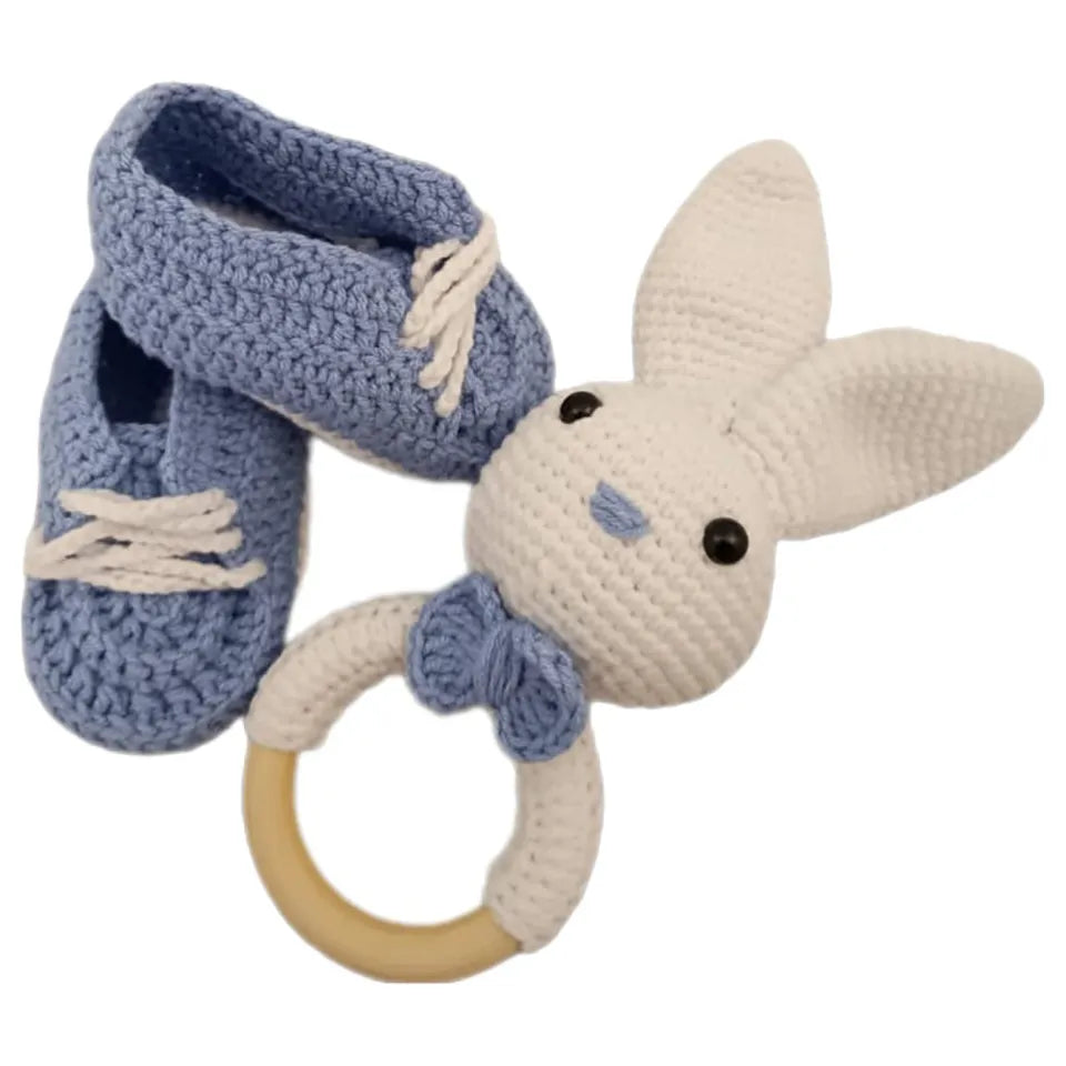 Pikkaboo HeavenlyHugs Mr. Rabbit Handmade Crochet Teether and Booties - Laadlee