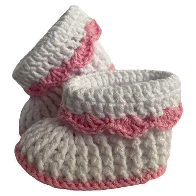 Pikkaboo HeavenlyHugs Handmade Crochet Booties - Pink & White - Laadlee