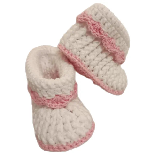 Pikkaboo HeavenlyHugs Handmade Crochet Booties - Pink & White - Laadlee