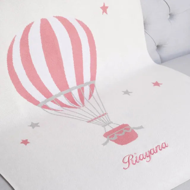 Little IA Pink Hot Air Balloon Knit Blanket - Laadlee