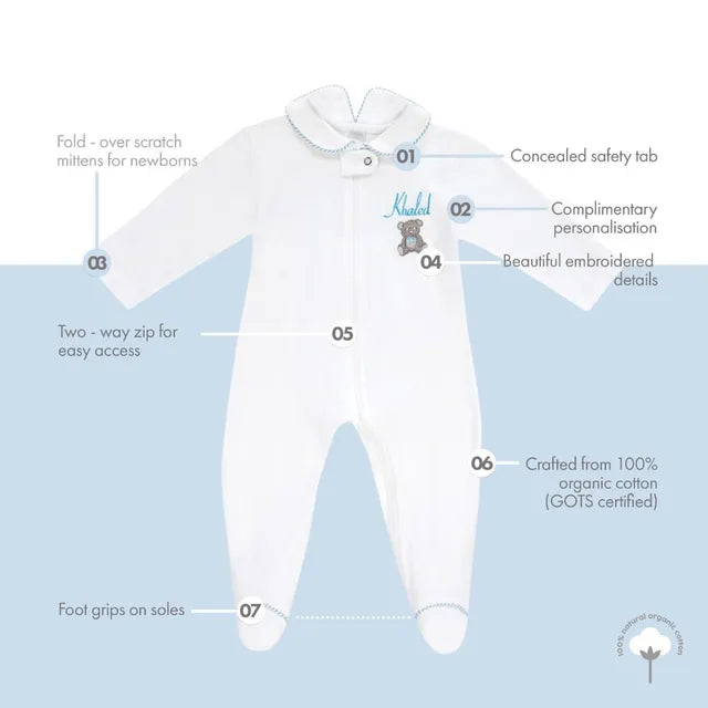 Little IA Teddy Bear Clever Zip Boy Sleepsuit - Laadlee
