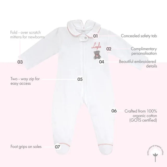 Little IA Teddy Bear Clever Zip Girl Sleepsuit - Laadlee