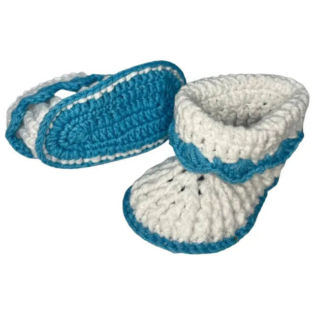 Pikkaboo HeavenlyHugs Handmade Crochet Booties - Blue & White - Laadlee